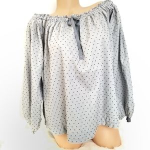 VS Off The Shoulder Swiss Dot Gray Top  NWT L